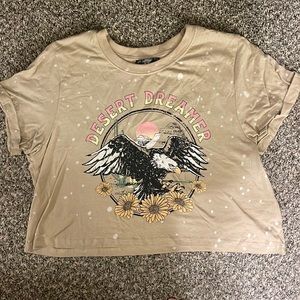 Tan Cropped T shirt With White Spots